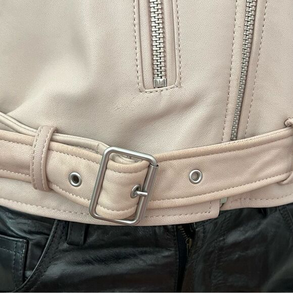 Amaryllis Dusty Pink Zippered 100% Genuine Leather Moto Jacket -- XS‎ - Picture 5 of 13